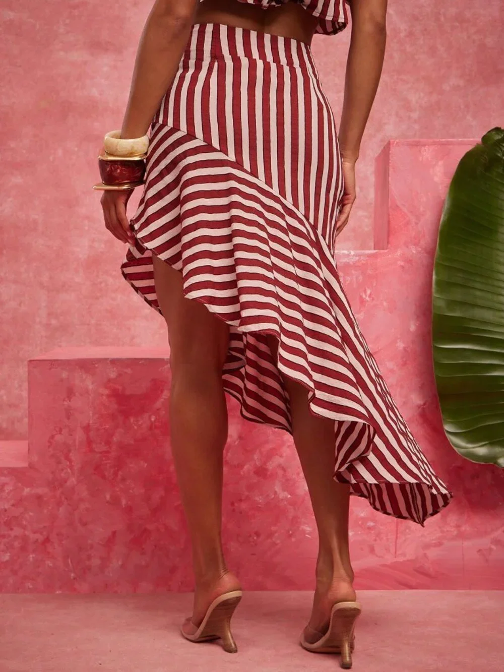 Multicolor Elegant Women's High Low Striped Long Asymmetrical Mermaid Skirt